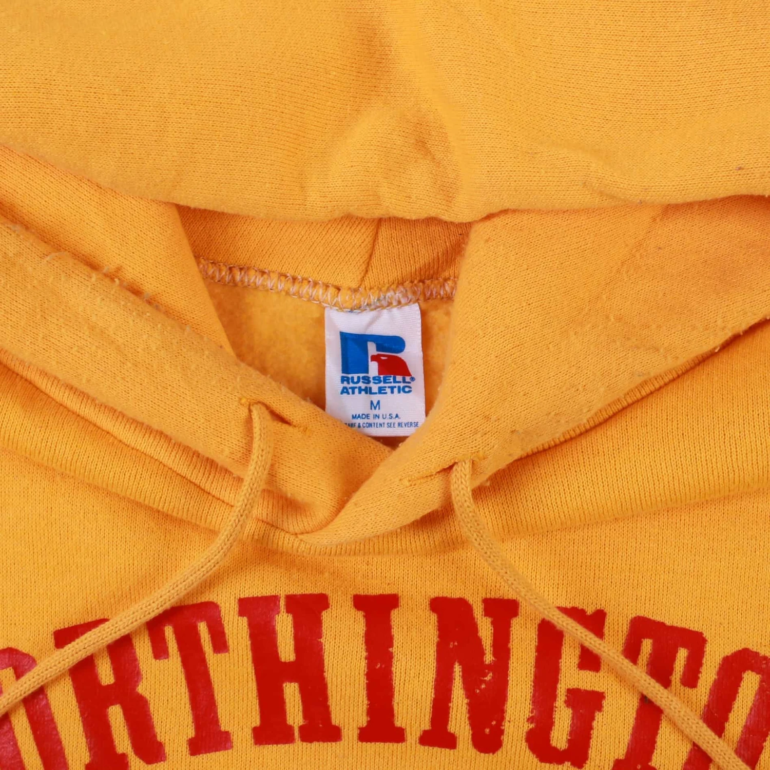 Vintage Russell Athletic 'Worthington Christian' Hooded Sweatshirt - Yellow 4 Vintage Russell Athletic 'Worthington Christian' Hooded Sweatshirt - Yellow - Image 4